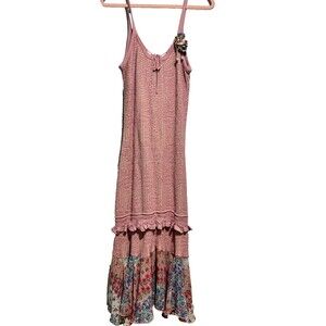 NWT Estela Maris By Seducao Womens Midi Dress Pink S Boho Knit Tassel Hem Floral